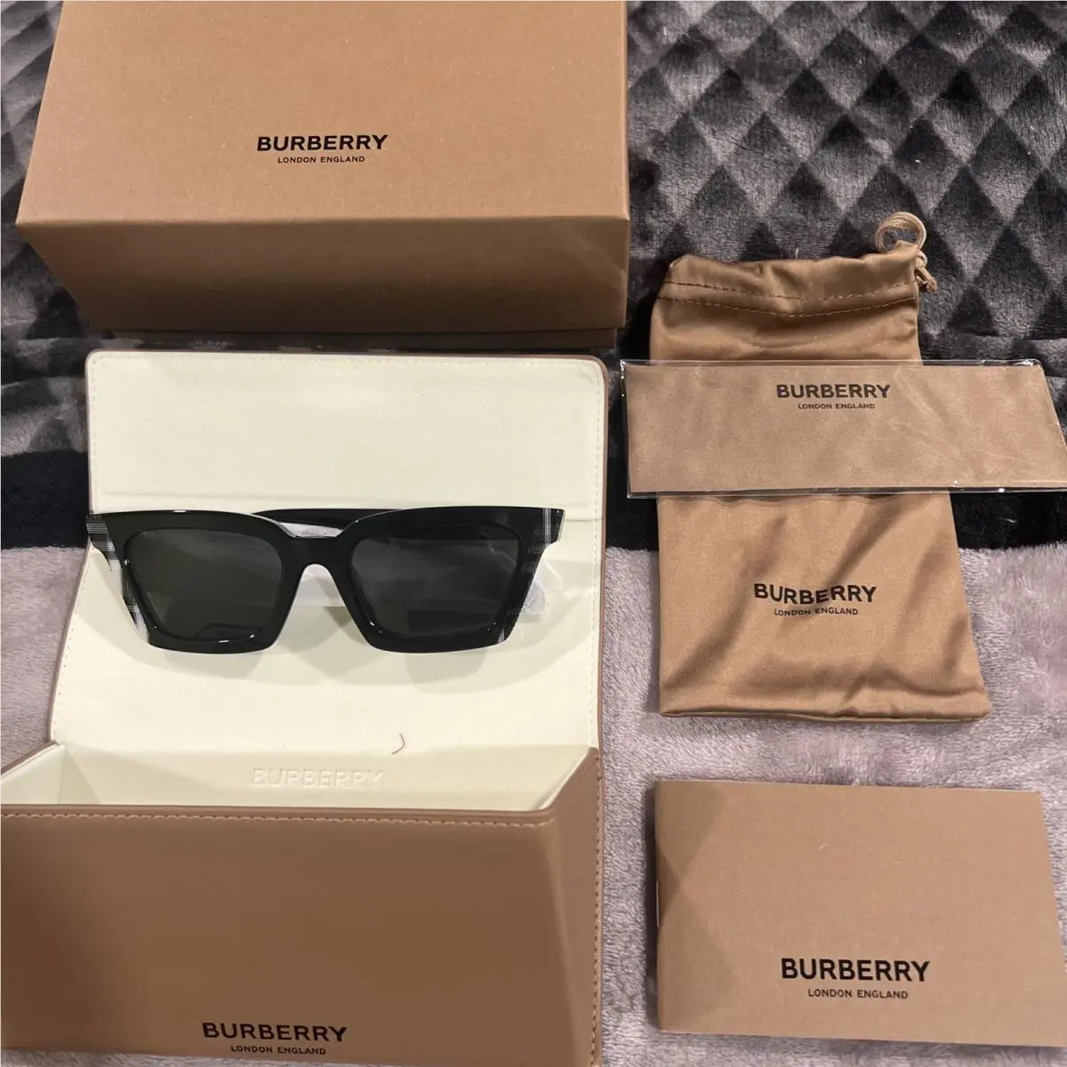 Black-white Check/grey Briar BE4392U 405187 52 Sunglasses by Burberry