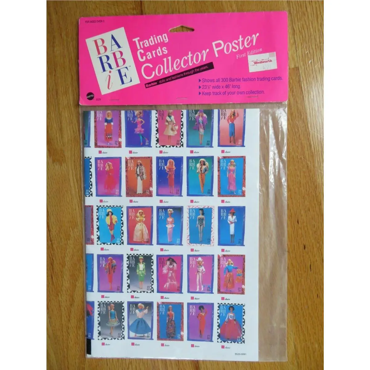 1990 Mattel Barbie Dolls Fashion Thru The Years Trading Cards Collector Poster