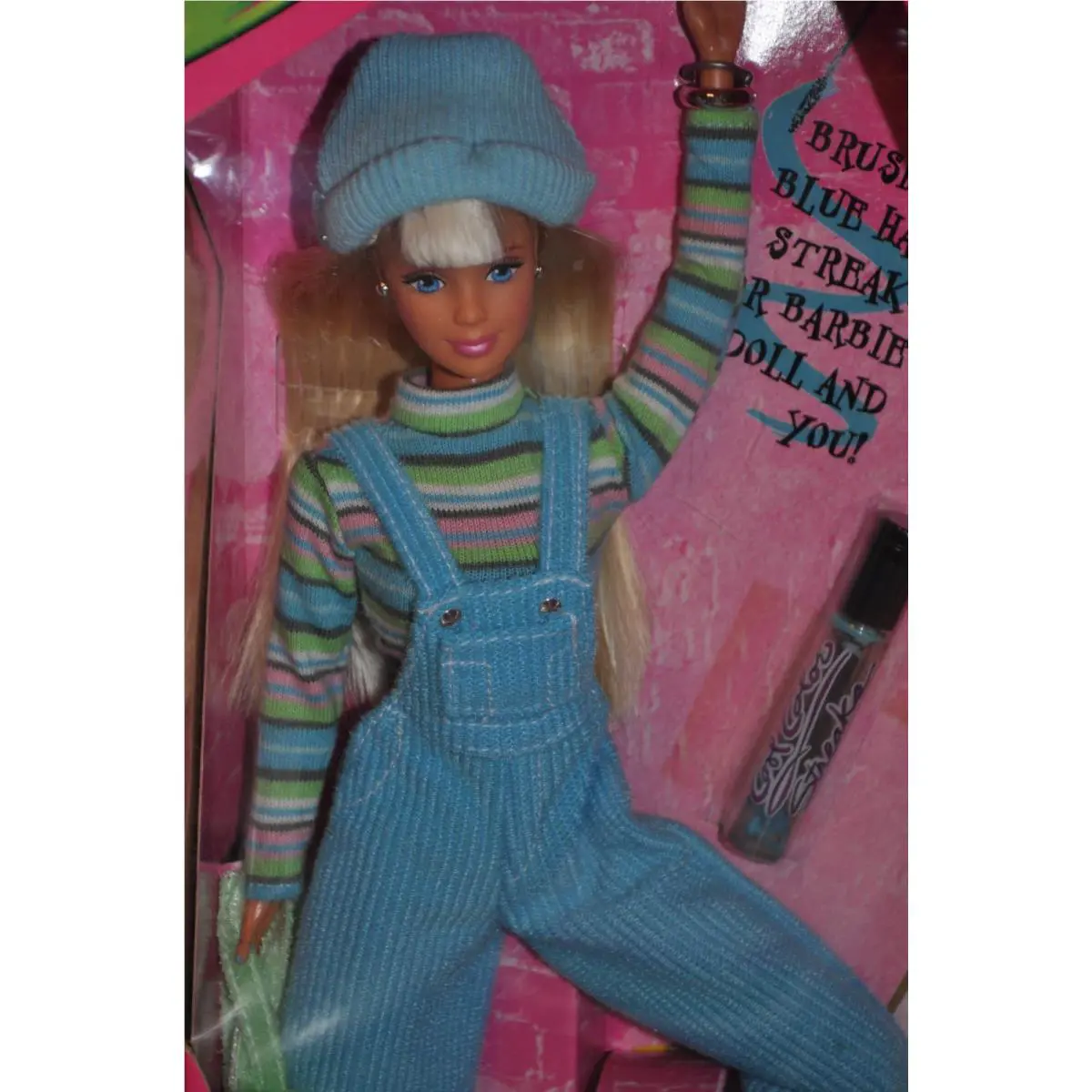Vintage Cool Blue Barbie Doll Overalls Brushonblue Hair Streaks 1997 Mattel Nrfb