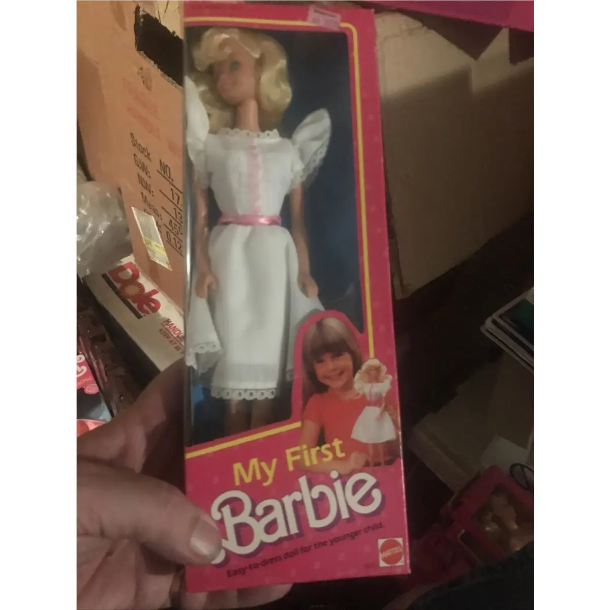 My First Barbie Doll Mattel 1984 1875 Nos Nrfb Easy Snap Tie Lace Dress