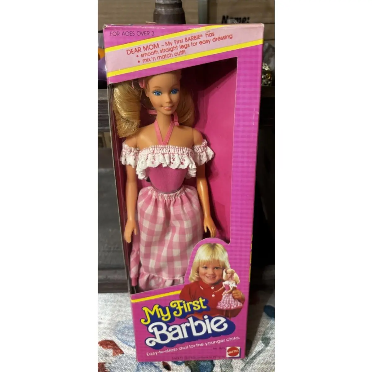 1982 Vintage Mattel My First Barbie Doll No. 1875 Nrfb Blonde Gingham Ruffle