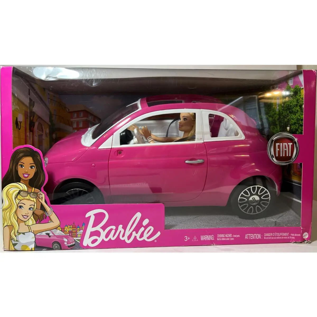 2020 Barbie Fiat 500 Car That Seats 4 with Fashion Doll Included Pink Car Age 3+