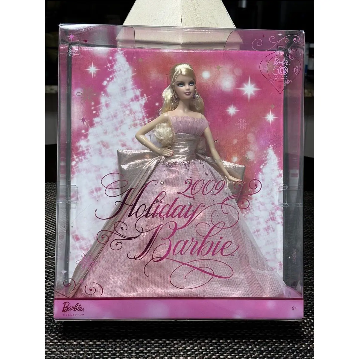 Barbie 2009 Holiday Barbie Doll N6556 Pink Gown Blonde 50th Anniversary Nrfb