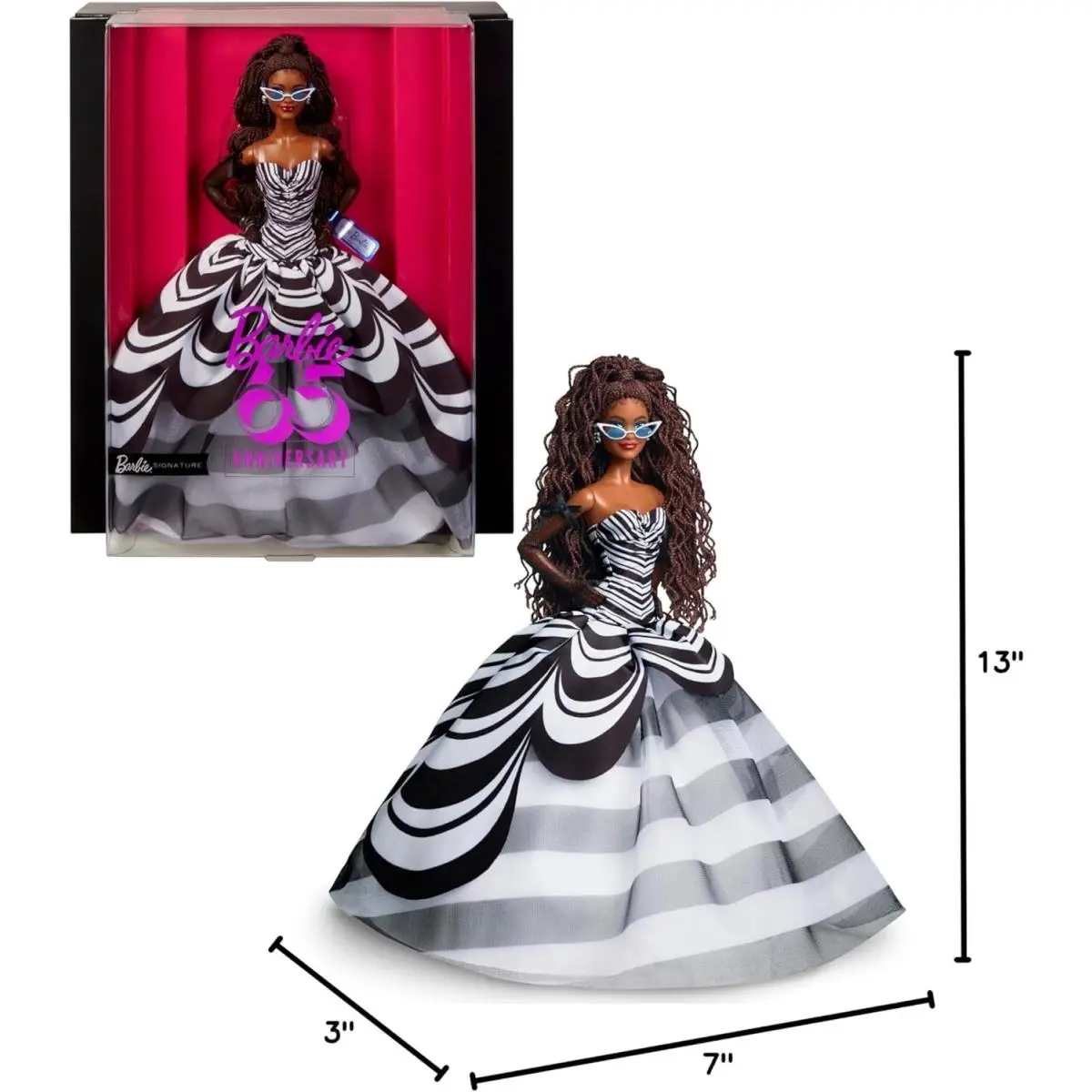 Barbie Signature Doll 65th Anniversary Collectible with Brown Braided Hair