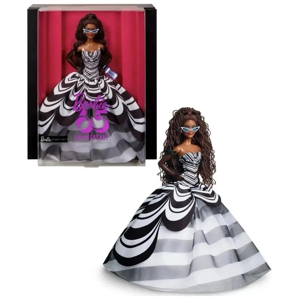 Barbie Signature 65th Anniversary Collectible Doll Brown Hair Black White Gown