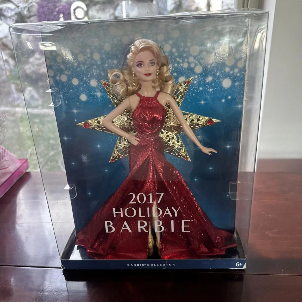 2017 Holiday Barbie Collector Doll Blonde Red Dress with Star Adornment