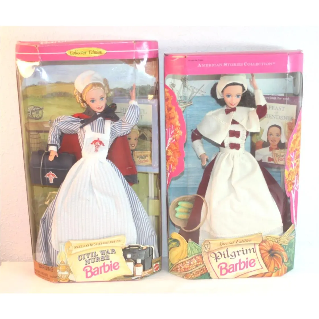 Set of 2 Barbie Dolls - American Stories Civil War Nurse 14612 Pilgrim 12577