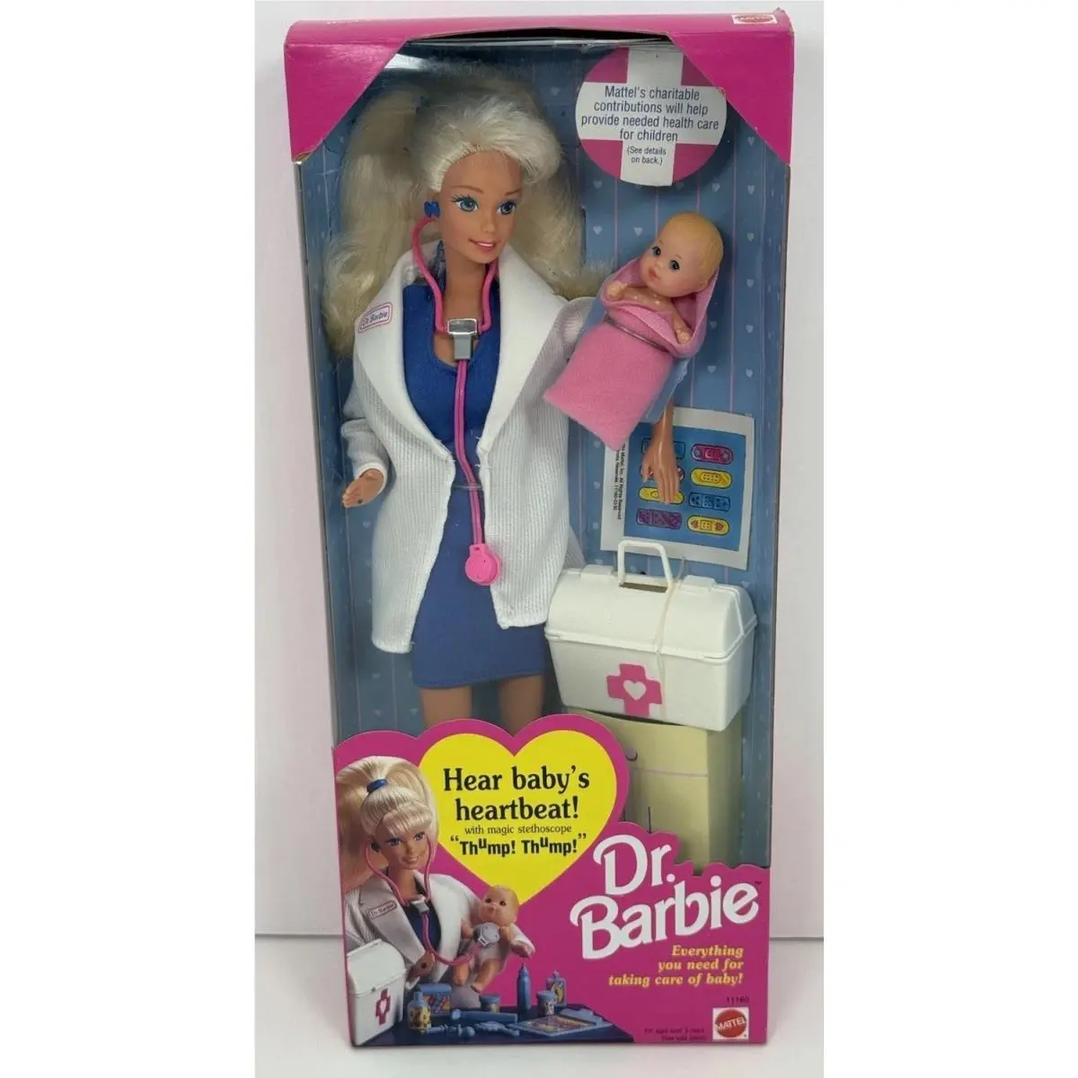 Vtg Career Doctor Barbie Doll 1993 Baby Heartbeat Mattel 11160 Nrfb