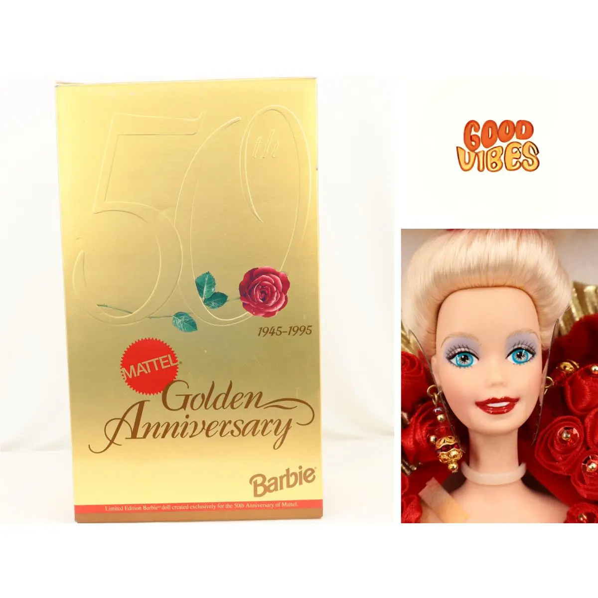 Vtg 1995 Mattel Golden Anniversary Porcelain Barbie Nrfb 14479