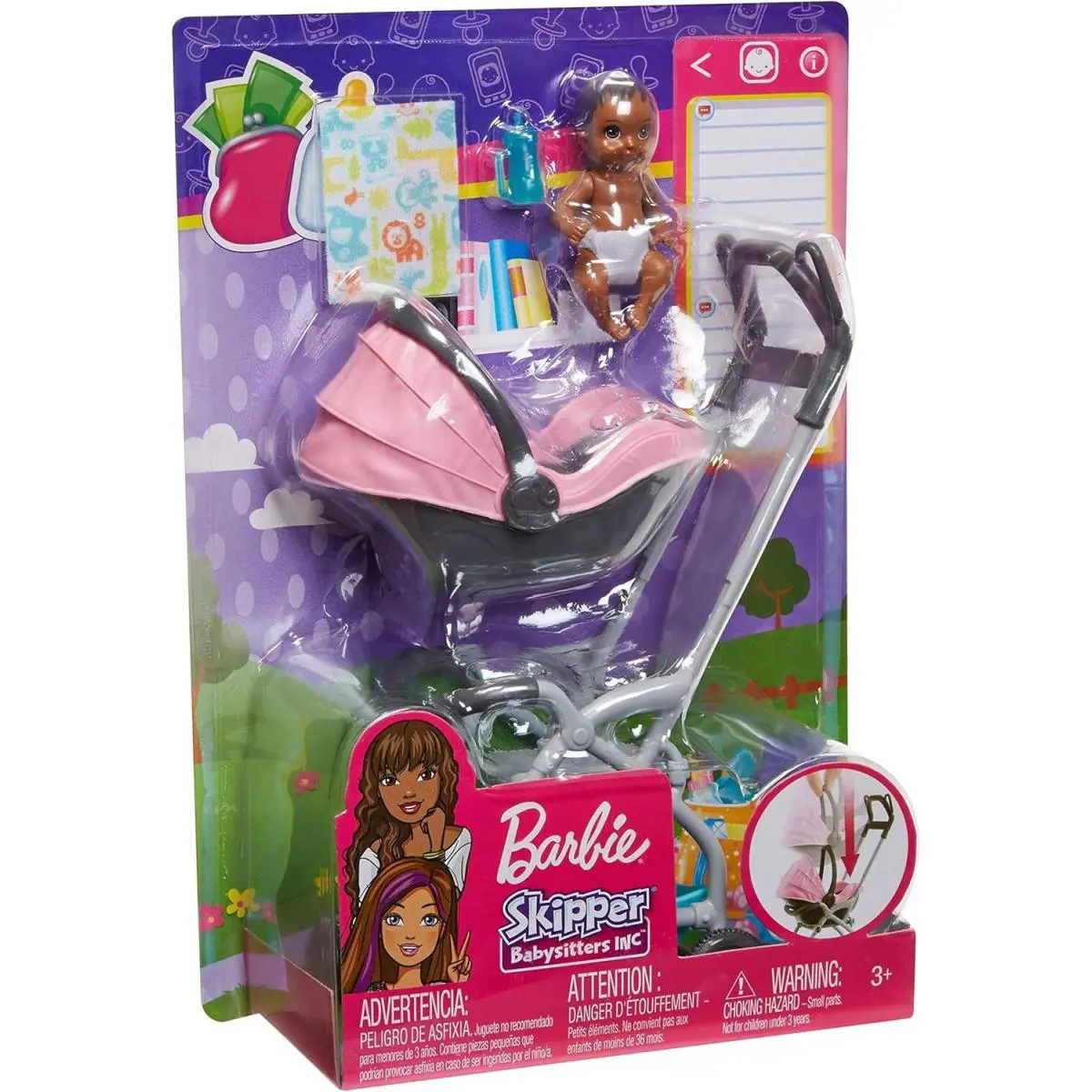 Barbie Skipper Babysitters Inc Pink Stroller Infant Seat Carrier AA Baby Set