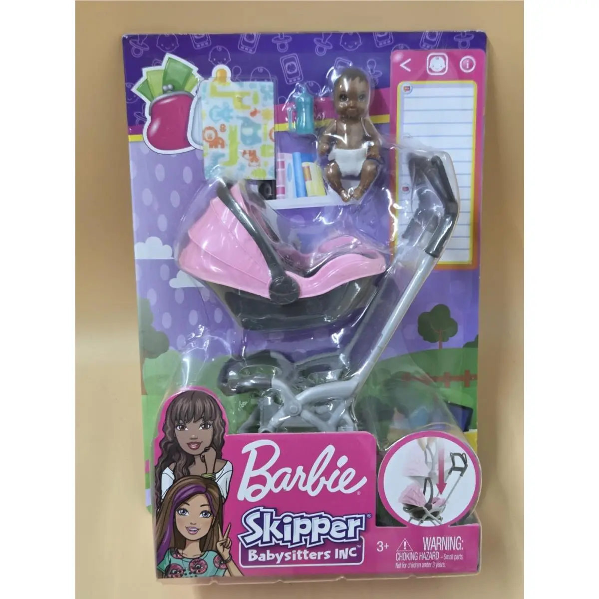 Barbie Skipper Babysitters Inc Pink Stroller Removable Carrier Baby Play Set