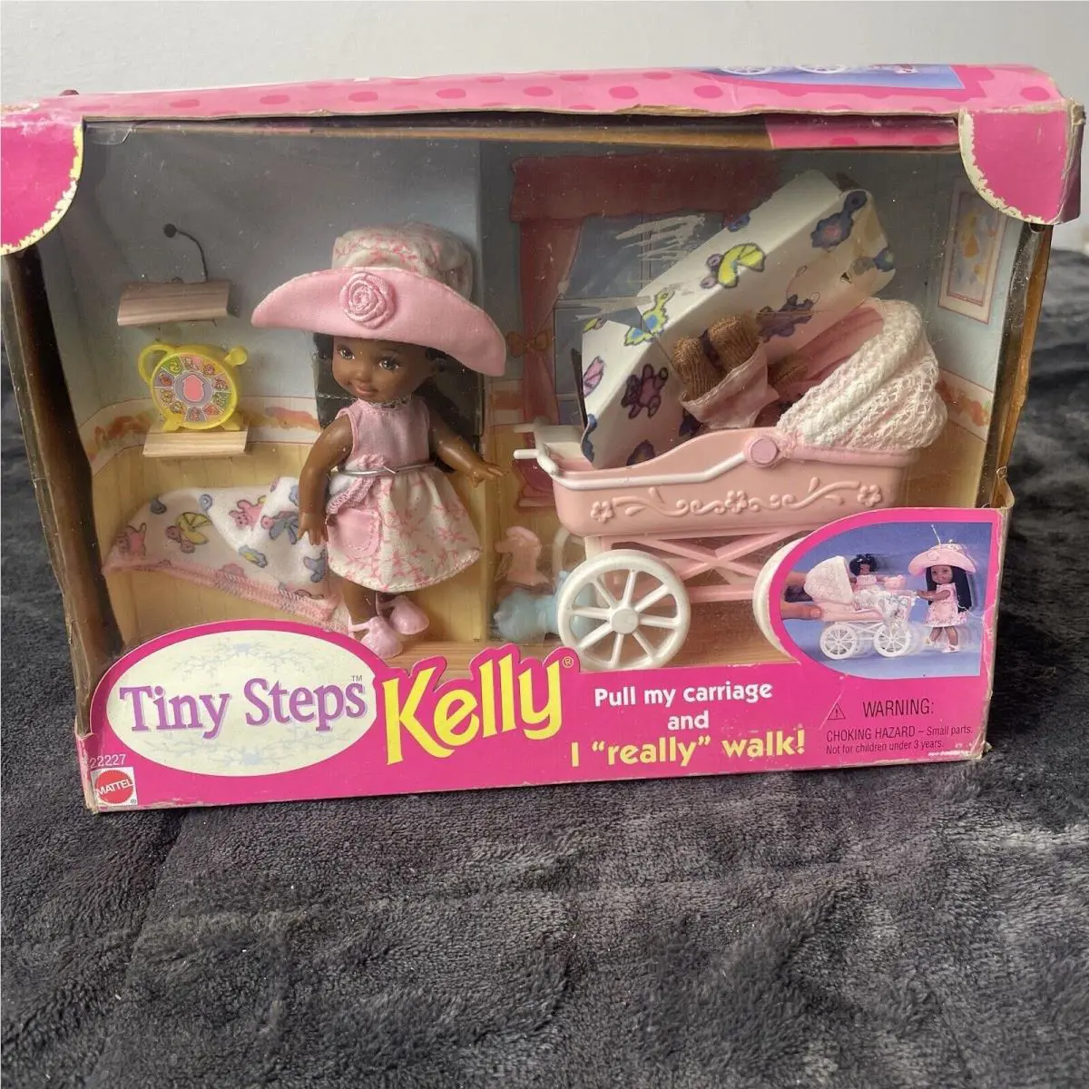 Vintage 1998 Barbie Tiny Steps Walking Kelly with Carriage