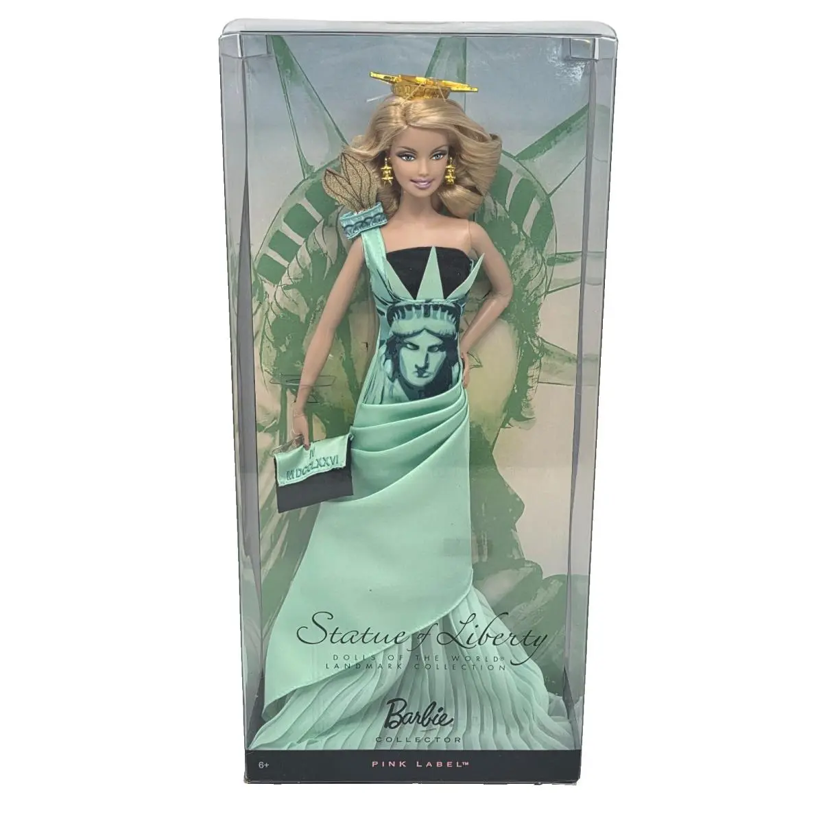 2009 Statue OF Liberty Barbie Doll Pink Label T3772 Landmark Coll - Pink