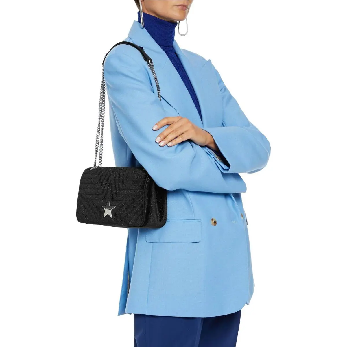 Stella Mccartney Stella Star Glittered Velvet Shoulder Bag Black