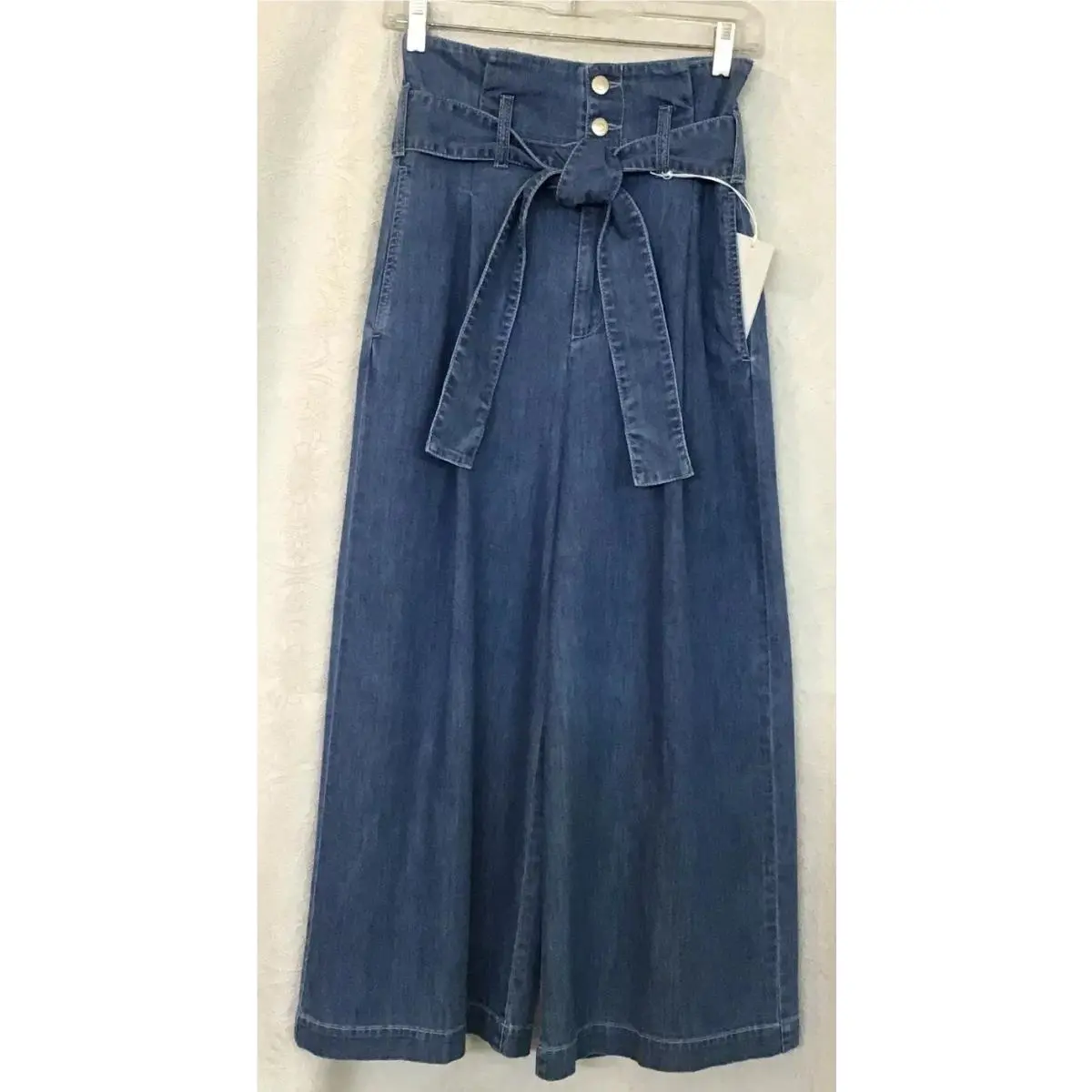 Stella Mccartney Jeans Blue Wide Leg Crop Paper Bag Tie High Waist Size 24