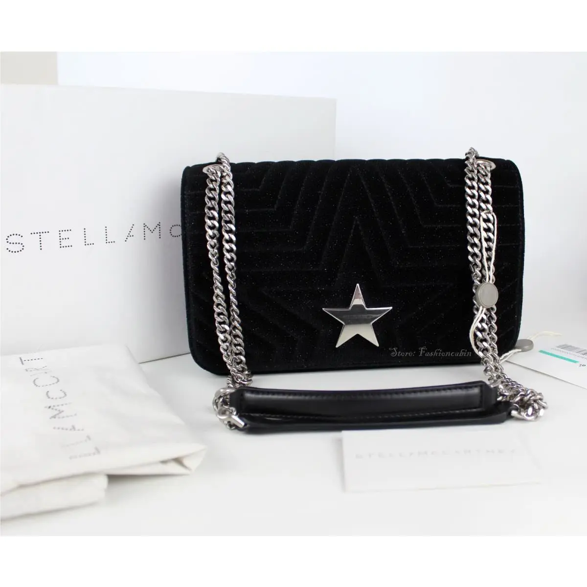 Stella Mccartney Stella Star Velvet Shoulder Bag Black Office to Party