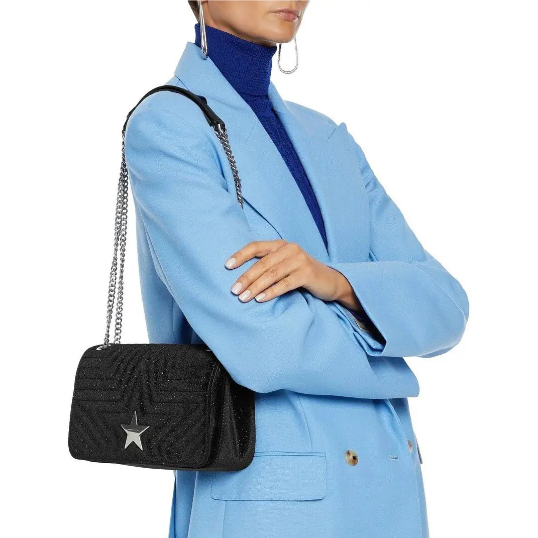 Stella Mccartney Stella Star Glittered Velvet Shoulder Bag Black
