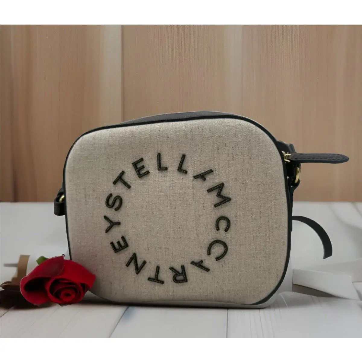 Stella Mccartney Women’s Perforated Logo Canvas Camera Bag In Birch