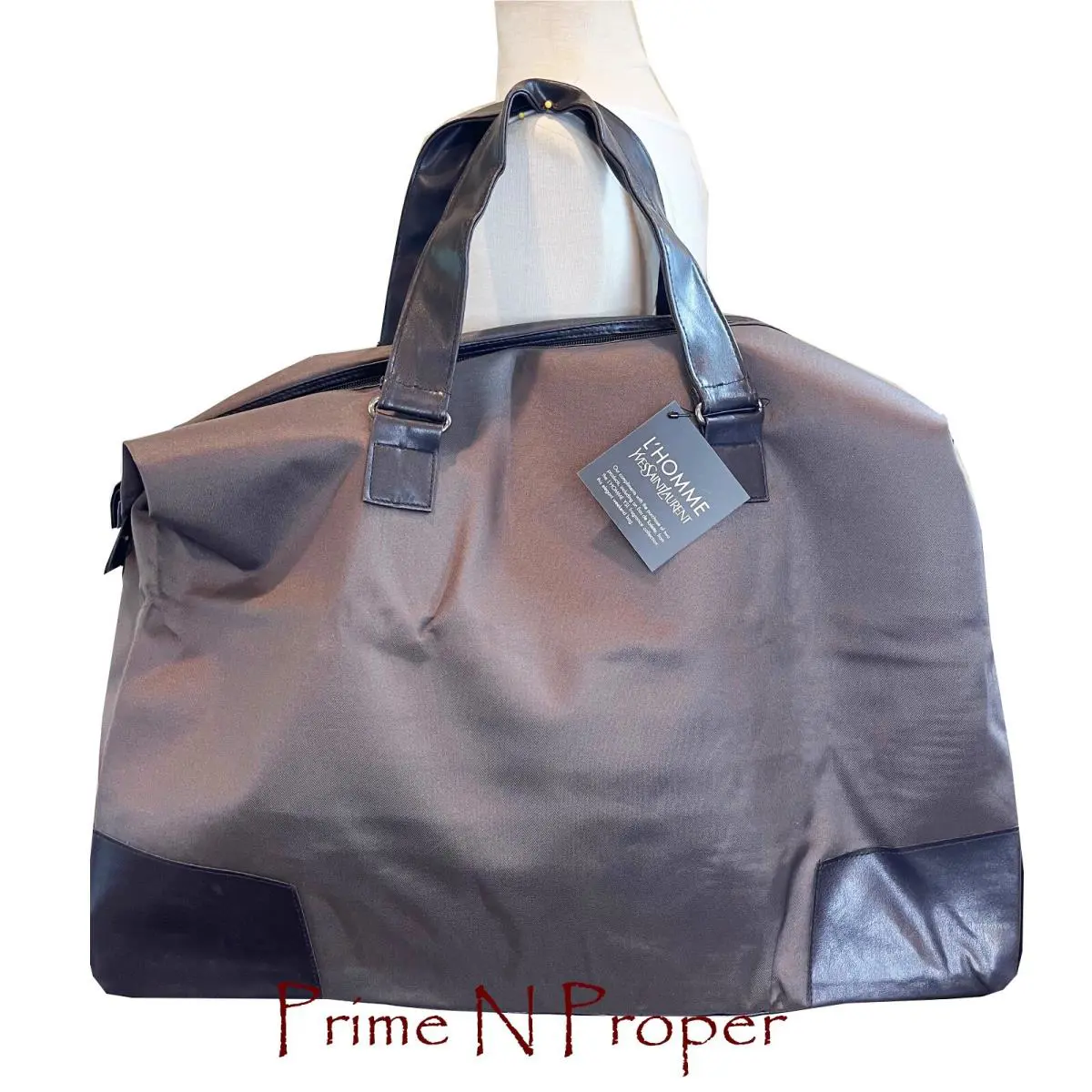 Yves Saint Laurent Ysl Parfums Brown Nylon Canvas Tote Bag W/ Leather Trim