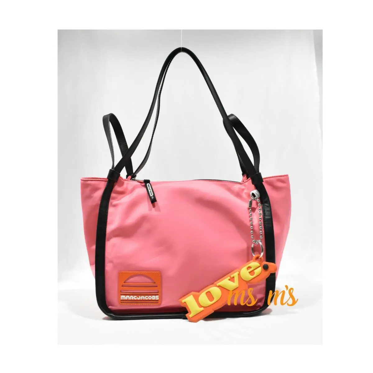 Marc Jacobs Pink Nylon Sport Zip Top Tote w Love Keychain Shoulder Gym Bag