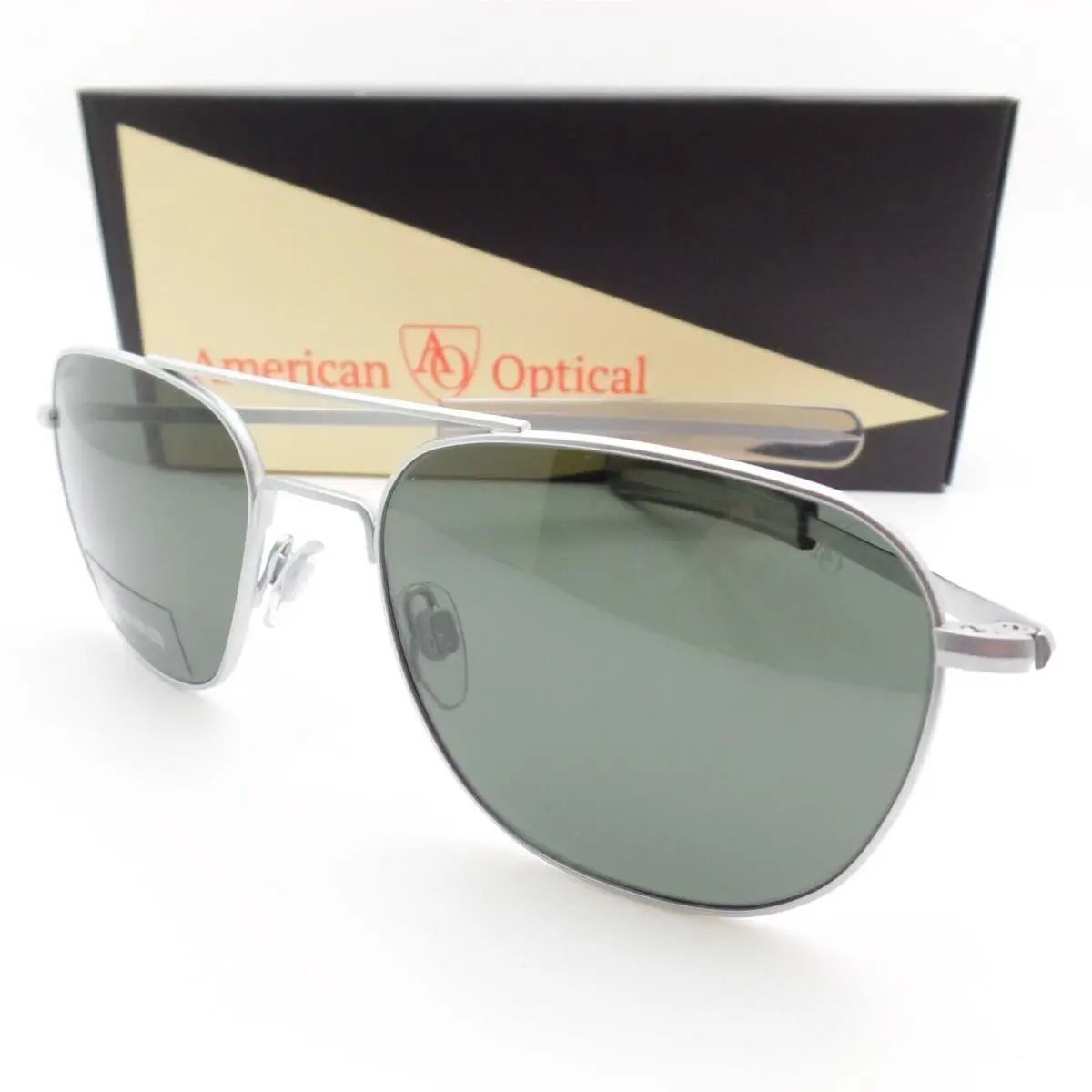 American Optical Original Pilot AO American Optical Pilot Matte Silver Green Lens Option Sunglasses 52/20/140 Nylon