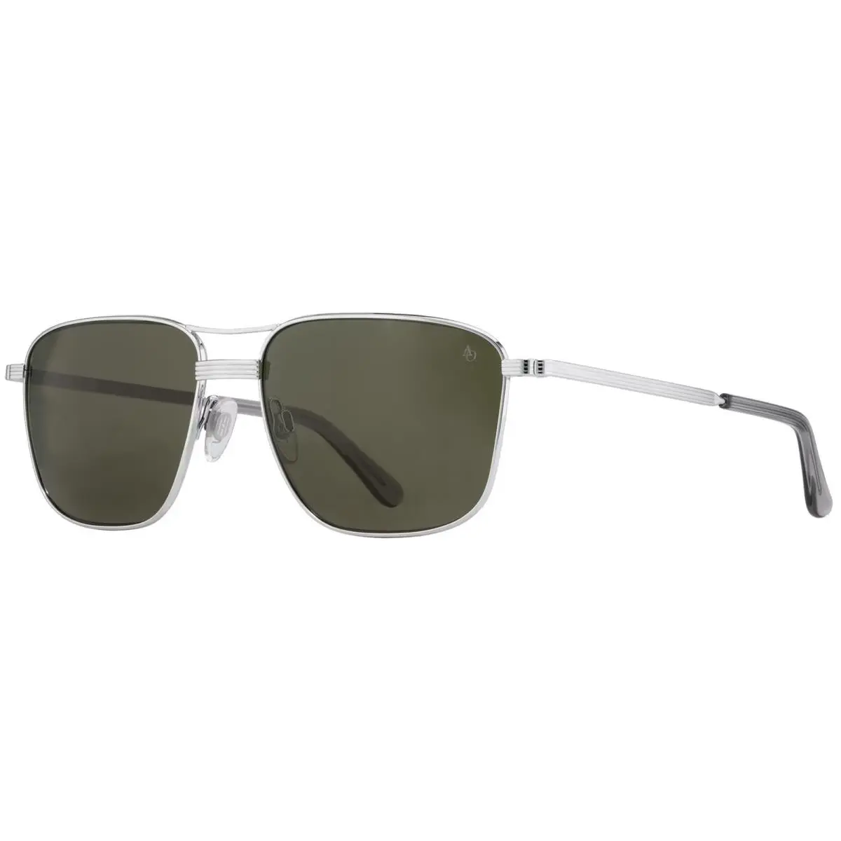 Airman Polarized Men`s Square Aviator Sunglasses - Made in Usa Silver-Tone/Calobar Green (SMGNN-P) by American Optical