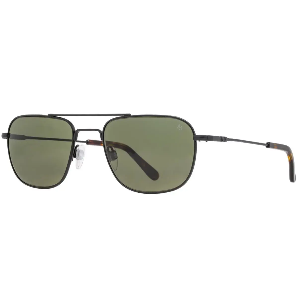 American Optical Checkmate Men`s Aviator Sunglasses - Made In Usa Matte Black/Calobar Green (TOGNN)
