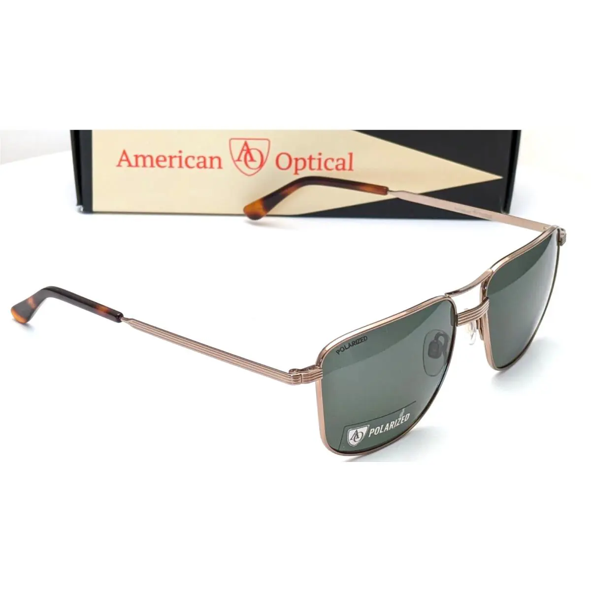 American Optical Airman Pilot Light Bronze Green Mens Sunglasses 56mm