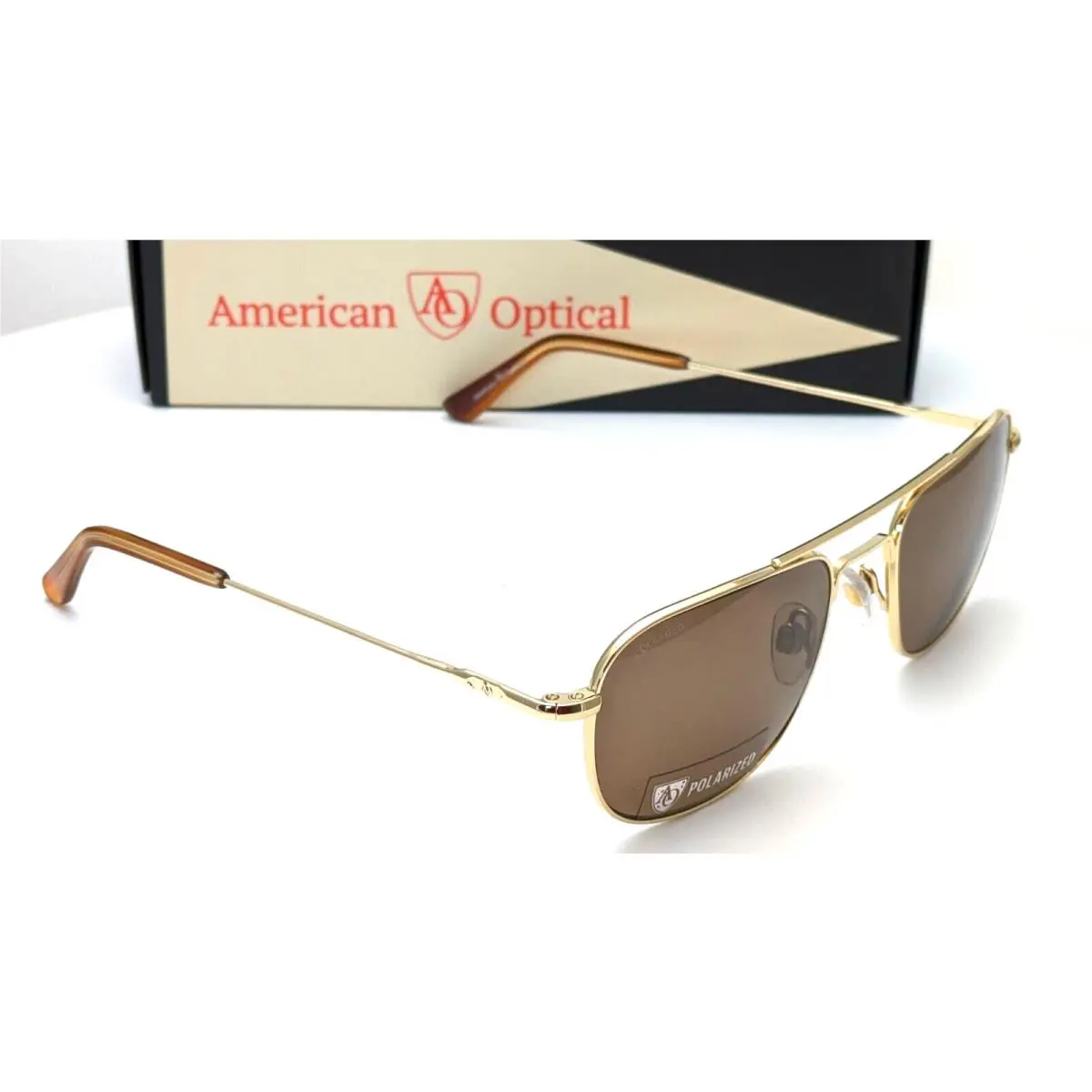 American Optical Checkmate Pilot Gold Brown Mens Sunglasses 56mm