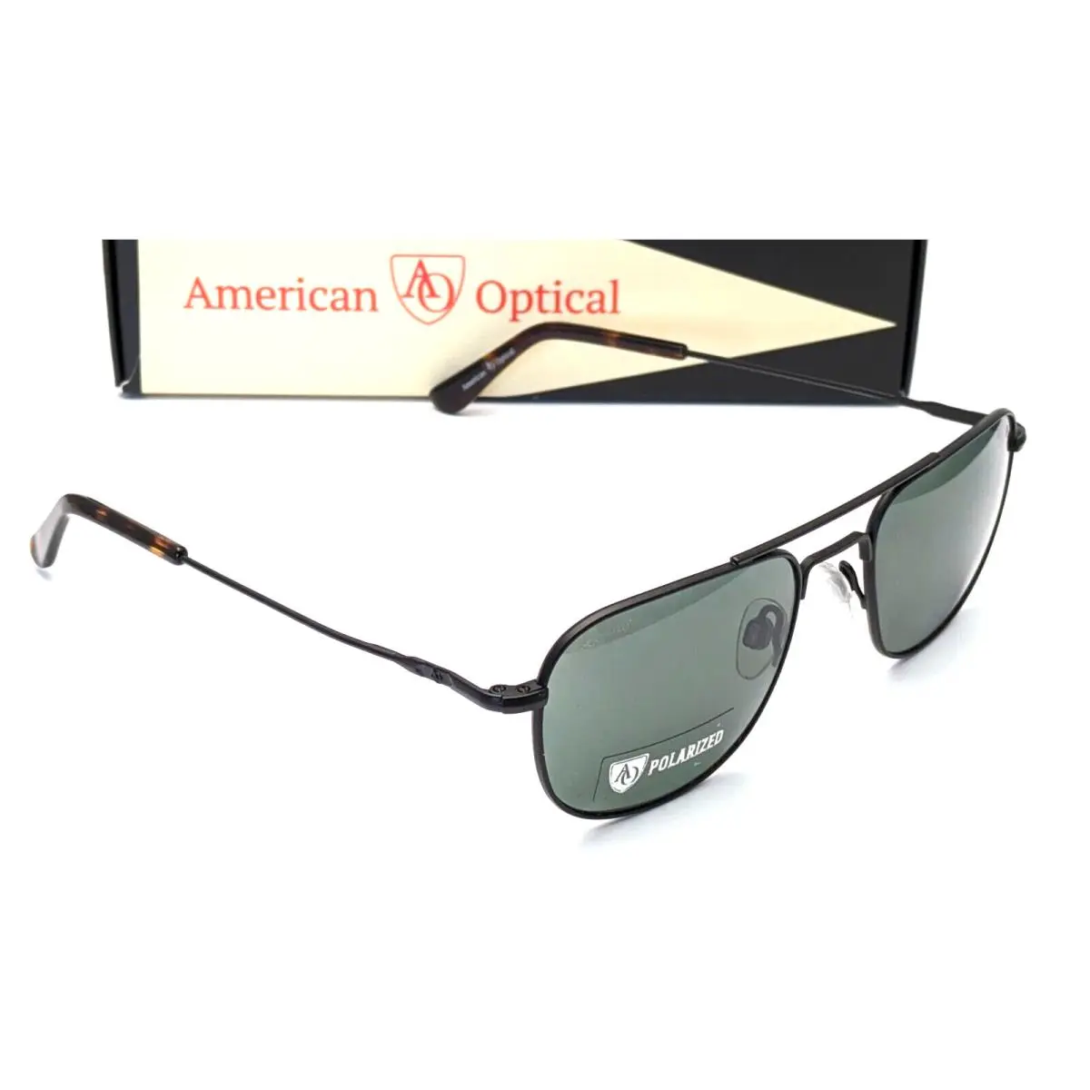 American Optical Checkmate Pilot Matte Black Green Mens Sunglasses 56mm
