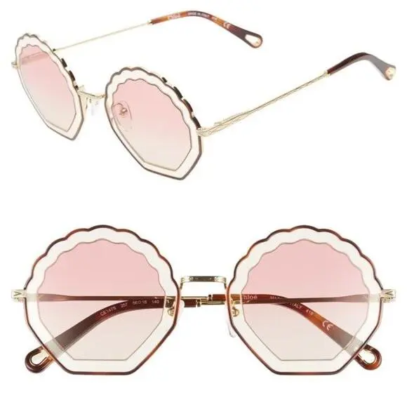 Chloé Tally 56mm Sunglasses Rose Gradient Ombre Gold Cutout Scallop Seashell