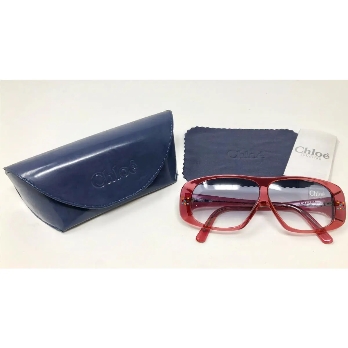 Chloe 83S Pink Sunglasses Rhinestone Grey Gradient Fade Lens
