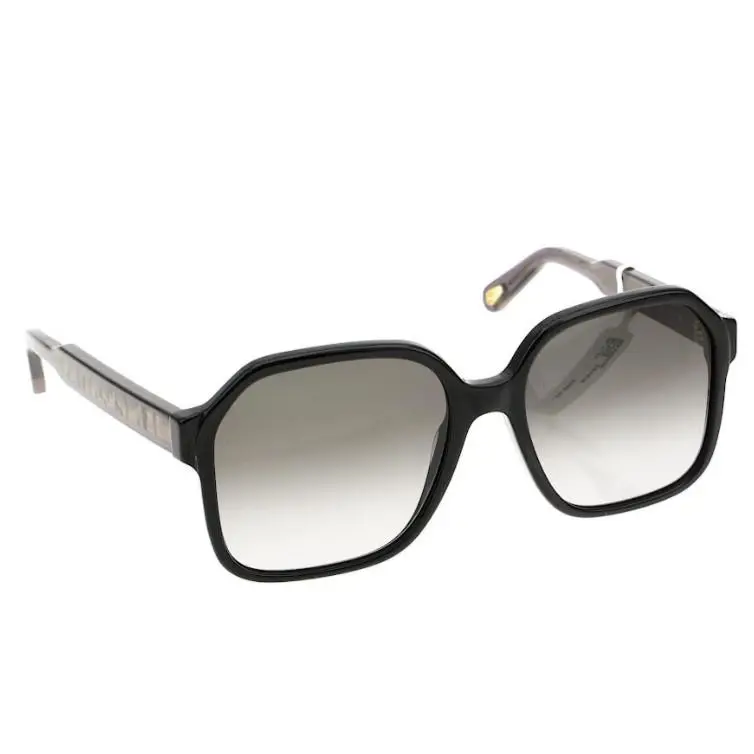 Chloe Willow 56mm Gradient Black Rectangular Sunglasses R2526 - Frame: Black, Lens: Gray