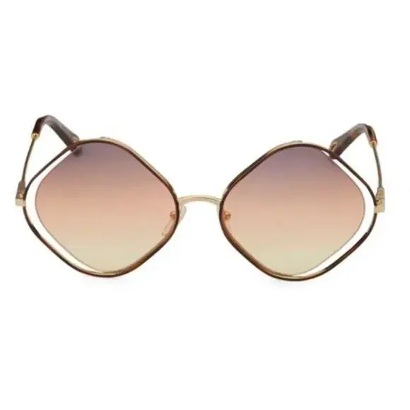 Chloé 57MM Diamond Shape Gold Frame Grey Brown Multi Gradient Sunglasses