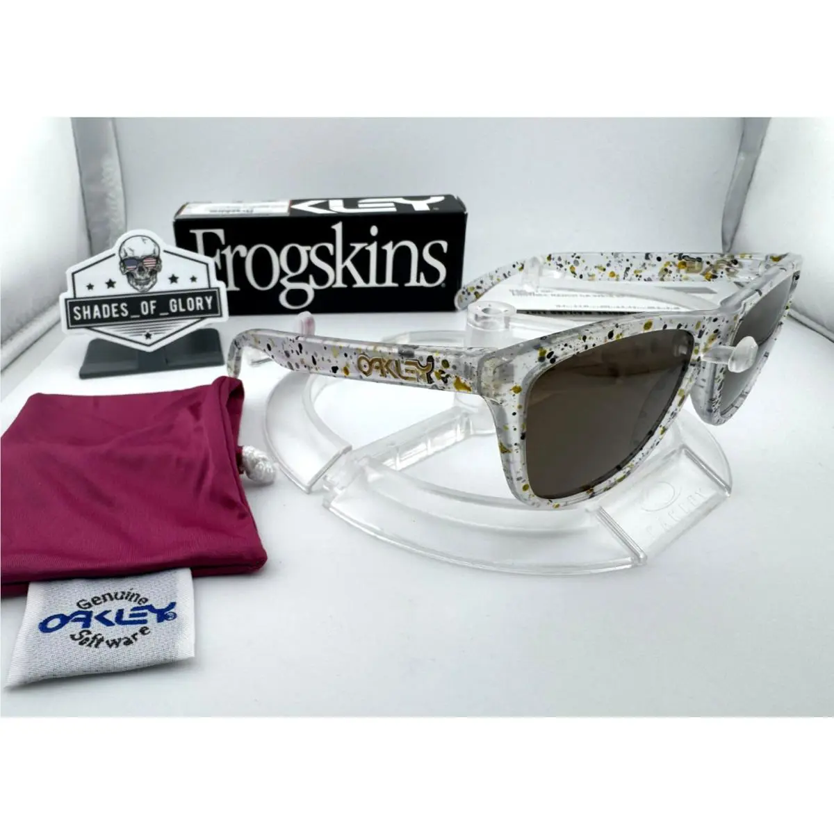 Oakley Frogskins Splatter Metallic Clear Prizm Black Sunglasses OO9013-G6 Rare