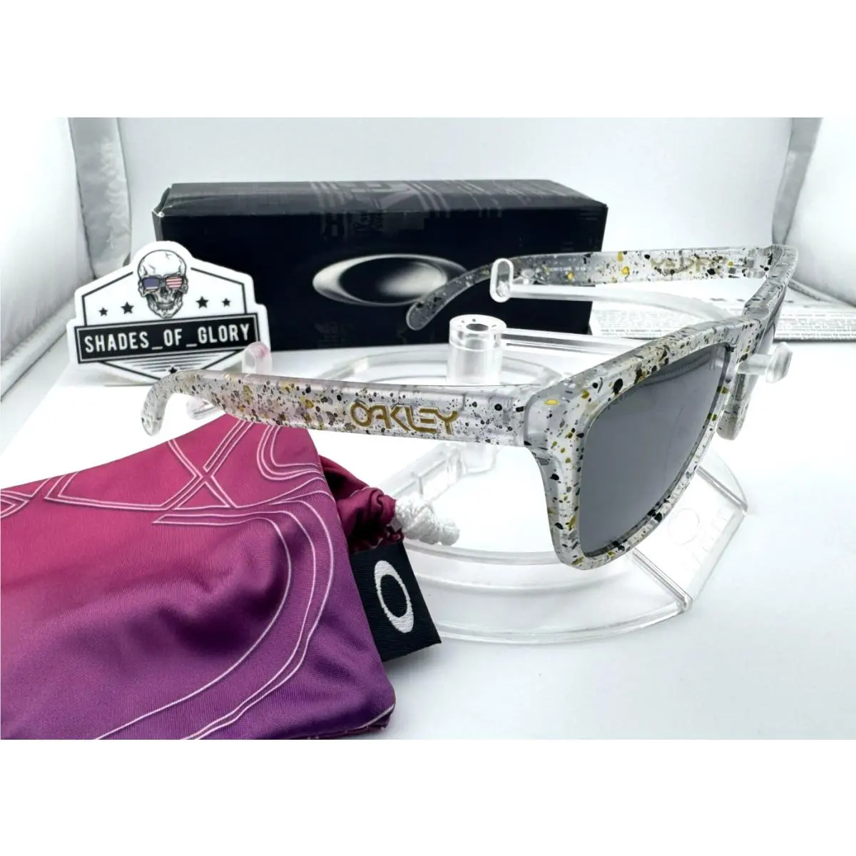 Oakley Frogskins Splatter Metallic Clear Prizm Black Sunglasses OO9013-G6 Rare