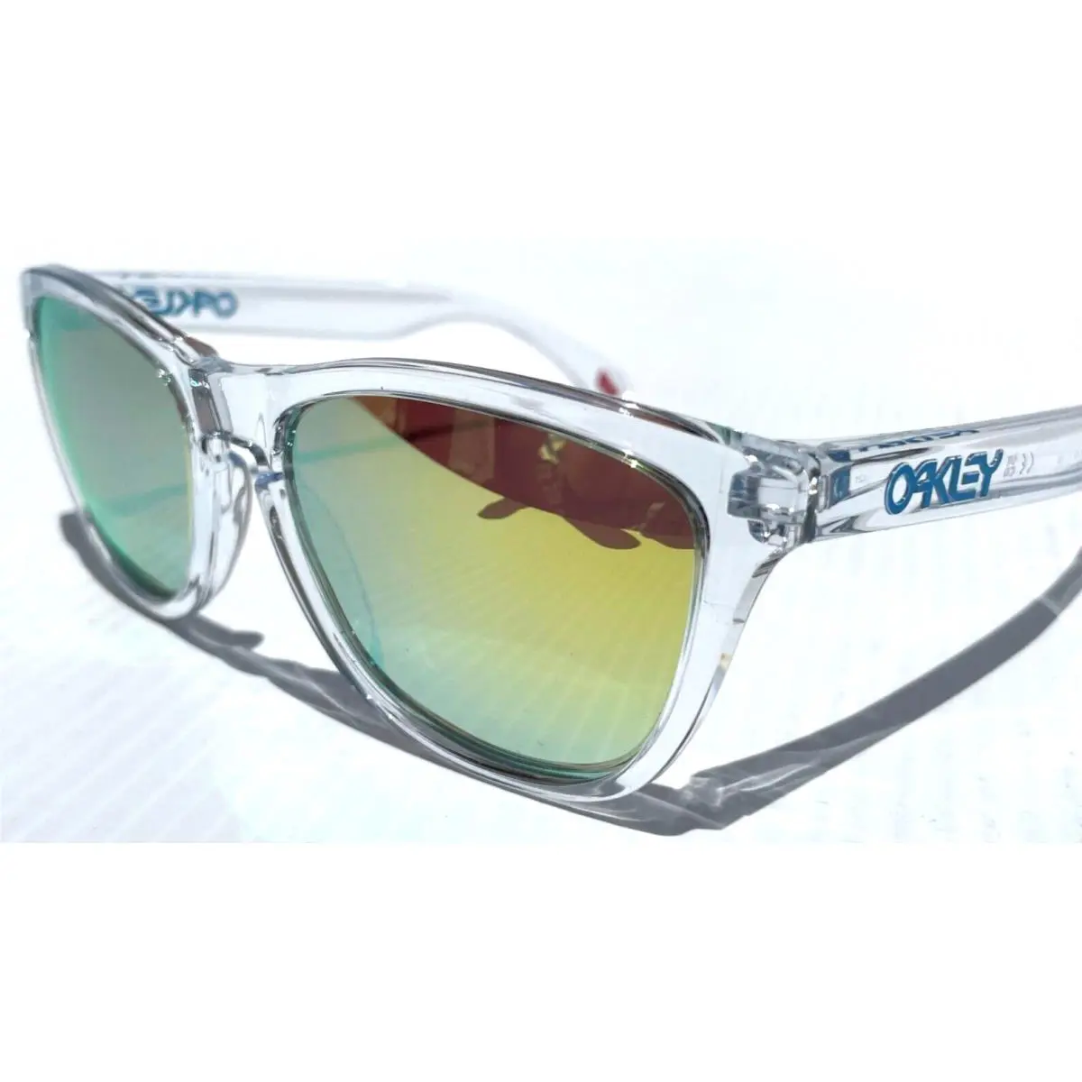 Oakley Frogskins Clear and Blue w Polarized Galaxy Gold Fire Lens Sunglass 9013
