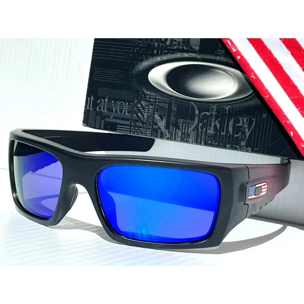 Oakley Det Cord Black Matte Usa Flag Polarized Galaxy Blue Sunglass 9253-11 - Frame: Black, Lens: Blue