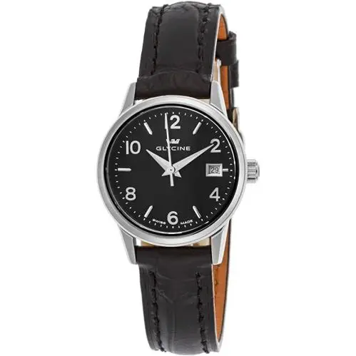 Glycine Classic Black Dial Ladies Watch Model 3909.19.LBK9