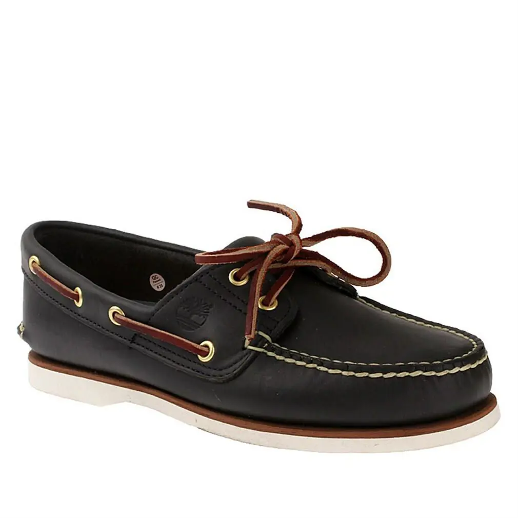 Timberland Mens 2 Eye Classic Handsewn Leather Boat Shoes Navy Blue Style 74036 - Blue Full Grain