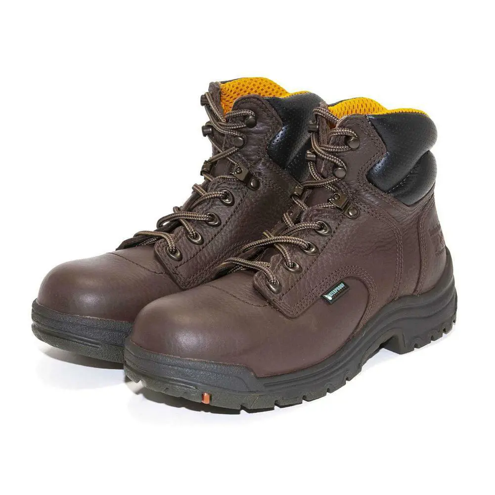 Women Timberland Pro Titan 6 Inch Alloy Toe Waterproof Brown Leather Work Boots - Brown