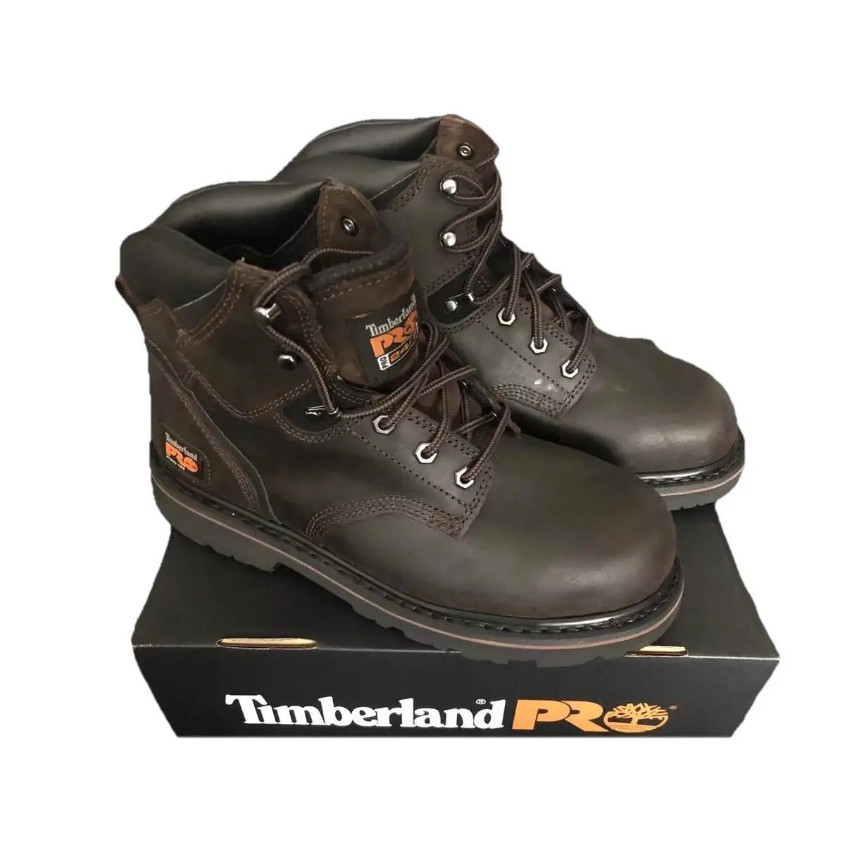 Timberland Pro Men Leather Pit Boss 6” Steel Safety Toe Boots Brown 9 EU 42