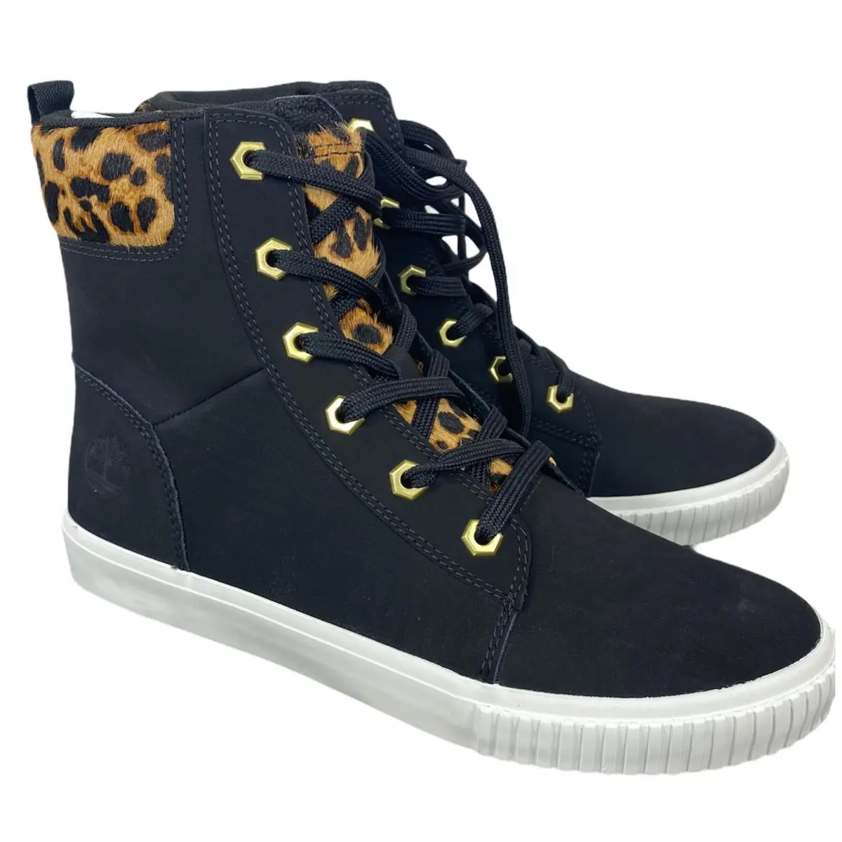 Timberland Skyla Bay 6 Inch Black Nubuck Sneaker Women`s Boots 8 Leopard