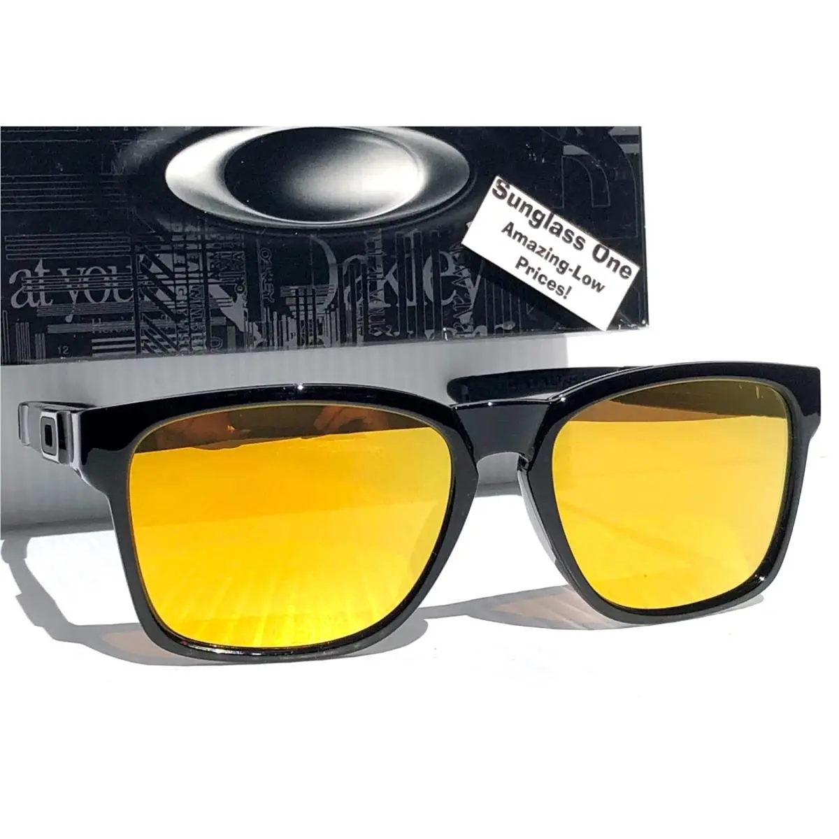 Oakley Catalyst Shiny Black Frame 24K Gold Mirror Lens Sunglass 9272-04