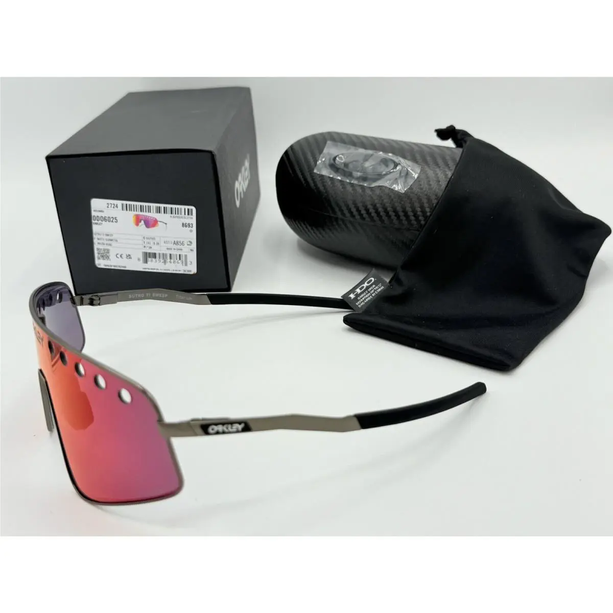 Oakley Sutro TI Sweep Sunglasses Titanium Metal Gunmetal Frame - Red Lens Shield