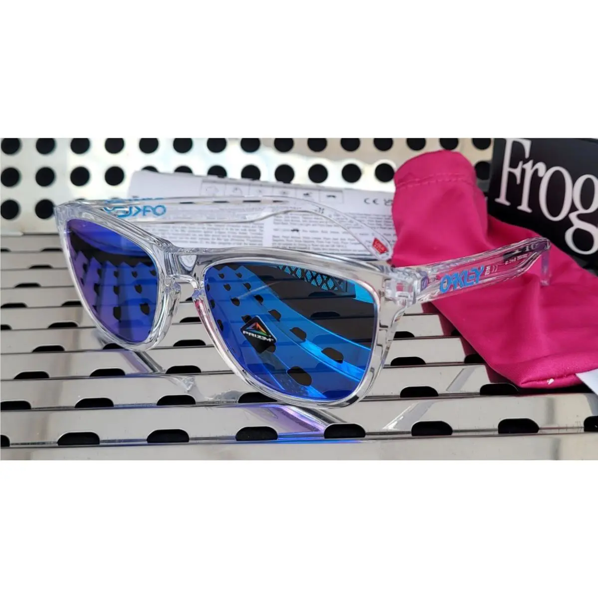 Oakley Frogskins Sunglasses 9013-D055 Gloss Clear w/ Prizm Sapphire Iridium