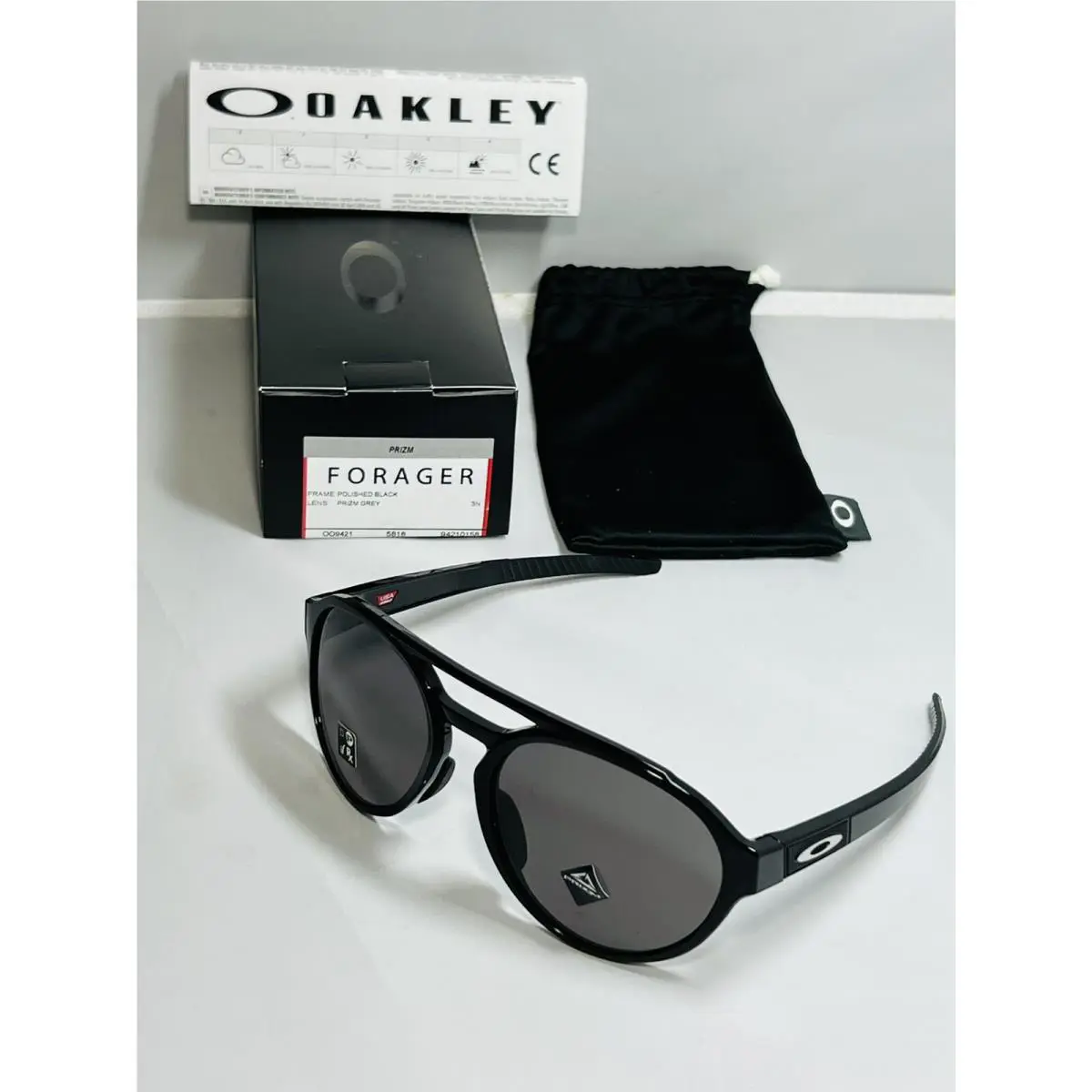 Oakley Forager Sunglasses Polished Black Frame Prizm Grey Lens Mens