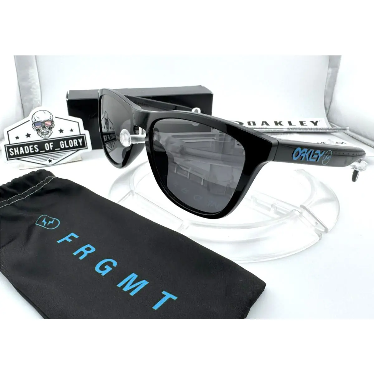 Oakley Frogskins Fragment Blue Polished Black Prizm Grey Sunglasses OO9245-D554