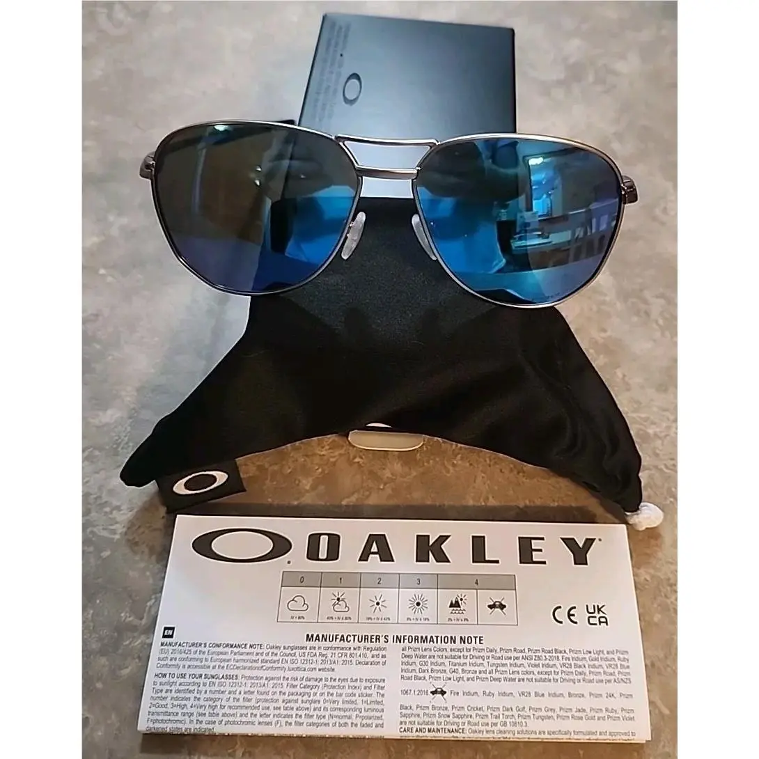 Oakley Contrail 4147-0357 Aviator Sunglasses Satin Chrome Prizm Sapphire