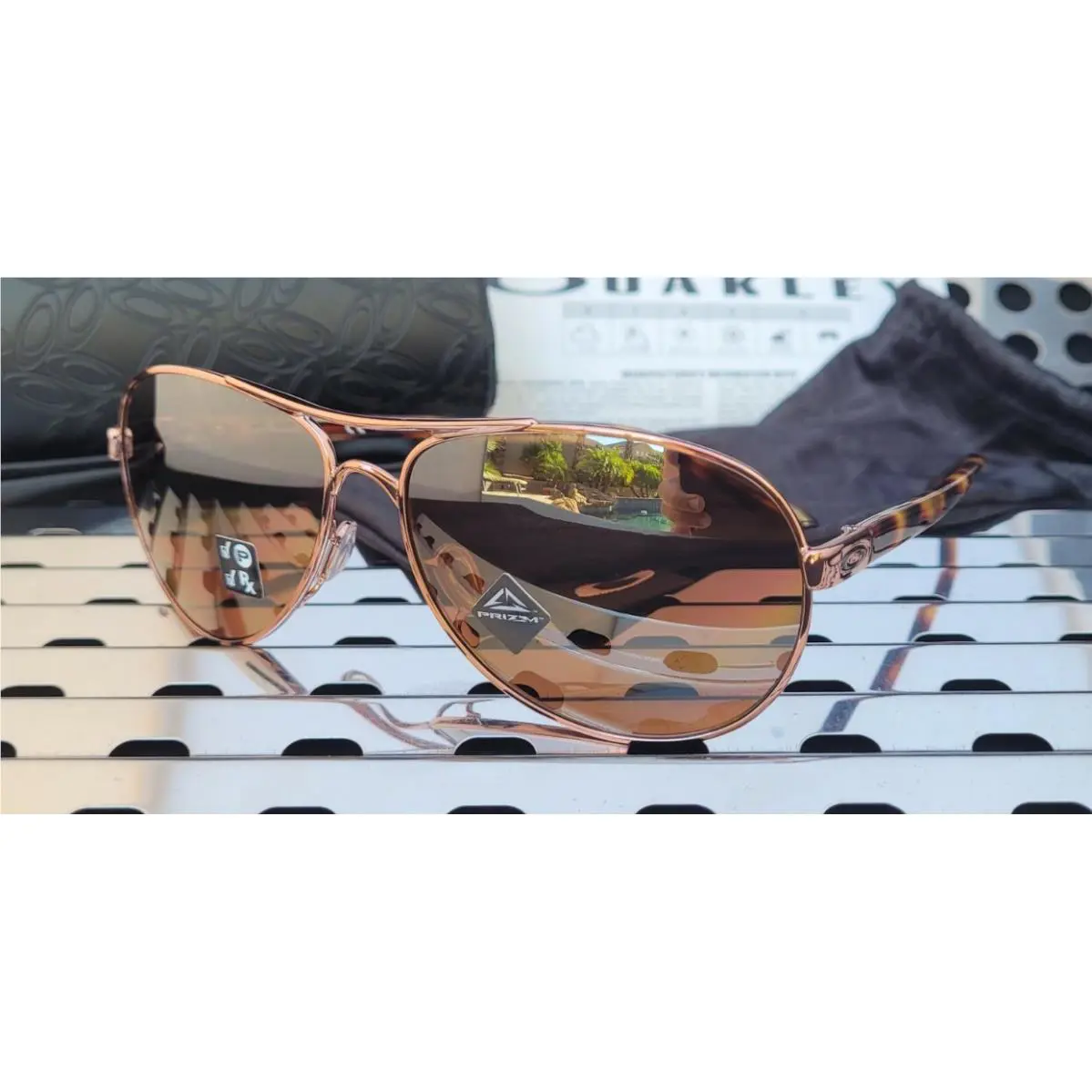 Oakley Feedback Sunglasses 4079- 3159 Rose Gold w/ Prizm Tungsten Polarized